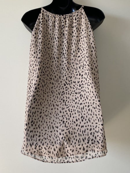 Just Jeans Beige Animal Print Halter Top – Size 12, Lined, Button Front64448492811138114