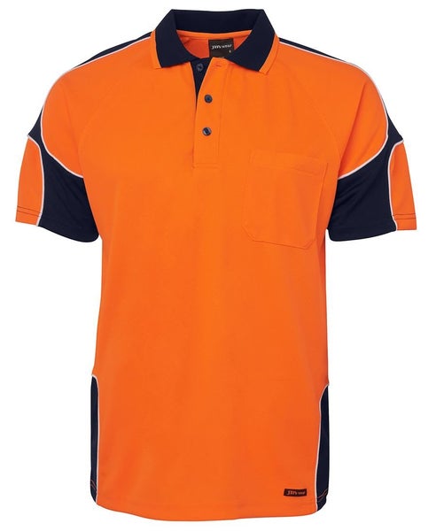 JB's Wear, Hi Vis Arm Panel Polo, 6AP4S - Orange/Navy (Size: M) Carousel 1