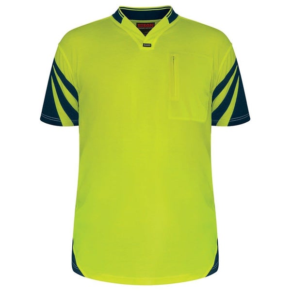 Bison, Hi Vis QuickDri Cotton Backed Polo, 231011 - Yellow/Navy (Size: S) Carousel 1