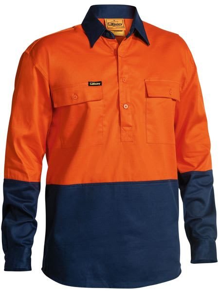 Bisley, Hi Vis Closed Front Shirt, BSC6267 - Orange/Navy (Size: L) Carousel 1