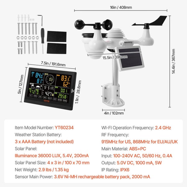 7-In-1 Wi-Fi Weather Station 7.5 In Color Display Home Weather Station Indoor... Carousel 2