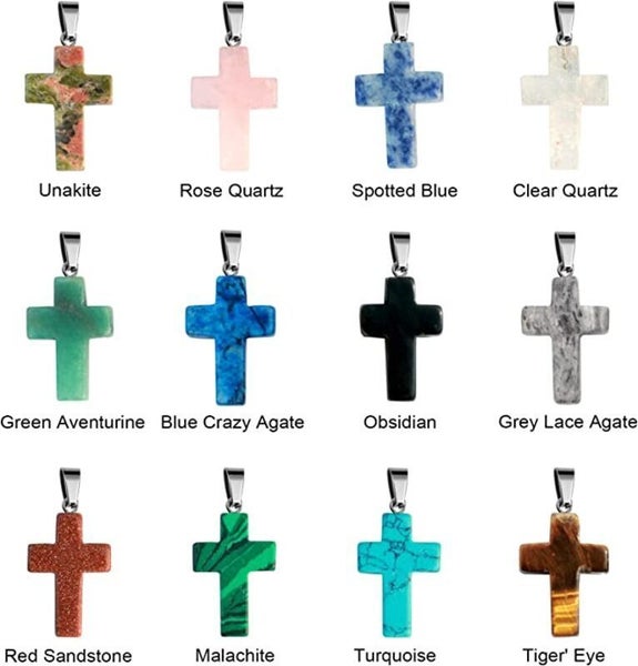 12pcs Healing Cross Crystal Quartz Natural Gemstone Chakra Pendant Carousel 1