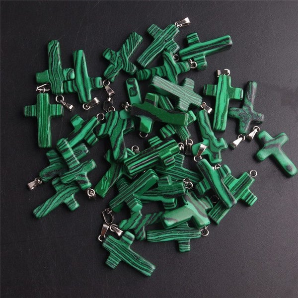 12pcs Healing Cross Crystal Quartz Natural Gemstone Chakra Pendant Carousel 2