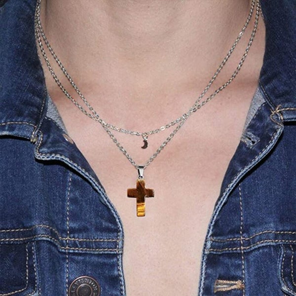 12pcs Healing Cross Crystal Quartz Natural Gemstone Chakra Pendant Carousel 13