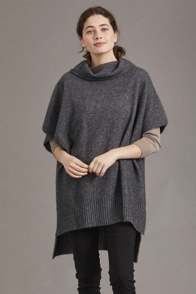 McDonald Possum Merino Step Hem Poncho-Pewter Carousel 1