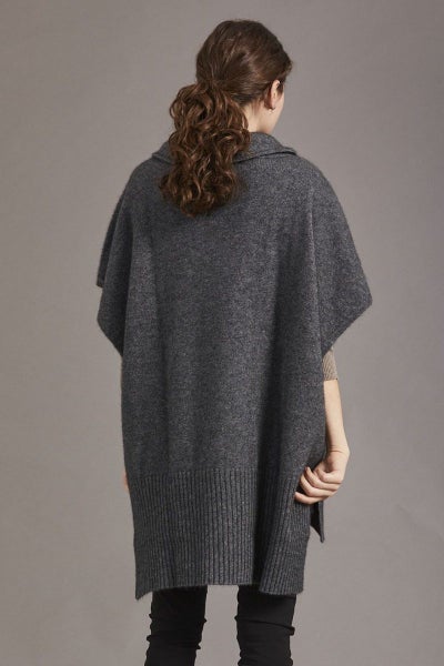 McDonald Possum Merino Step Hem Poncho-Pewter Carousel 2