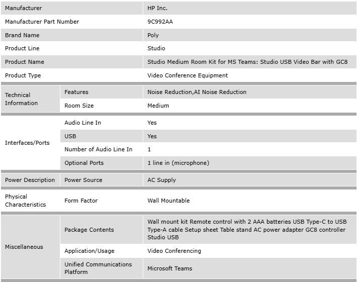 Poly Studio Medium Room Kit for MS Teams: Studio USB Video Bar with GC8 Carousel 2