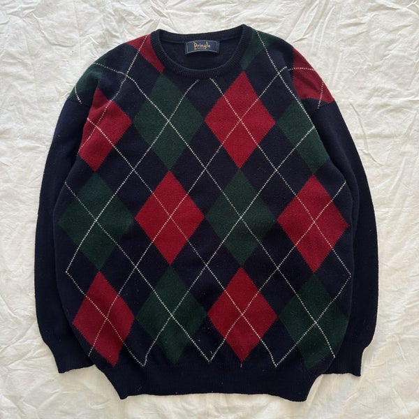 Vintage Pringle Argyle Pure Wool Knitted Sweater Carousel 1