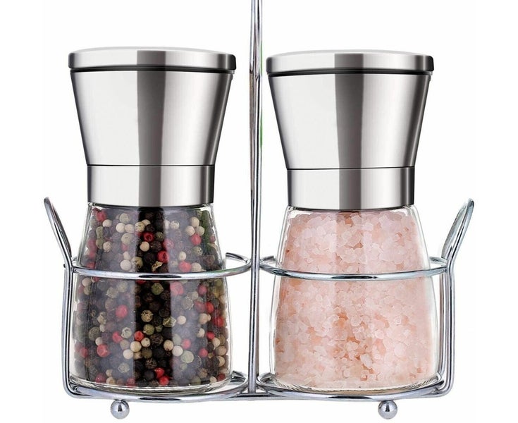 Stainless Steel Salt and Pepper Grinder Set With Stand - Adjustable Coarsenes Carousel 1