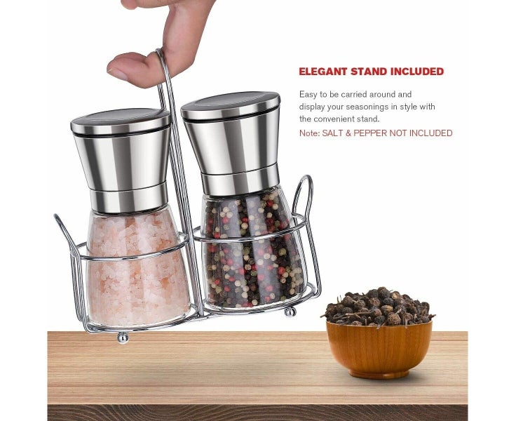 Stainless Steel Salt and Pepper Grinder Set With Stand - Adjustable Coarsenes Carousel 2