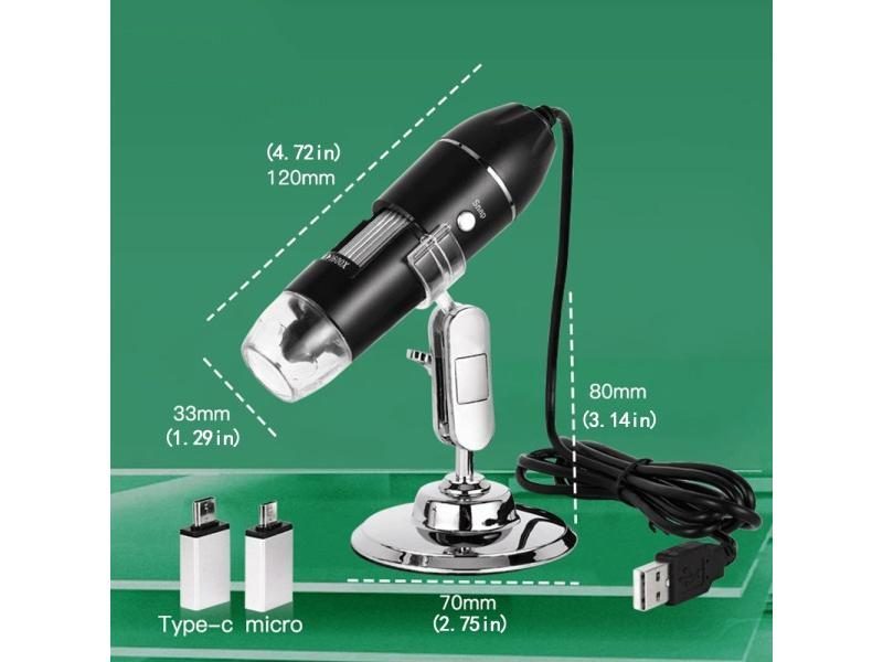 Digital Microscope Camera 1600X 3in1 Type-C USB Portable For Soldering Cell Carousel 1