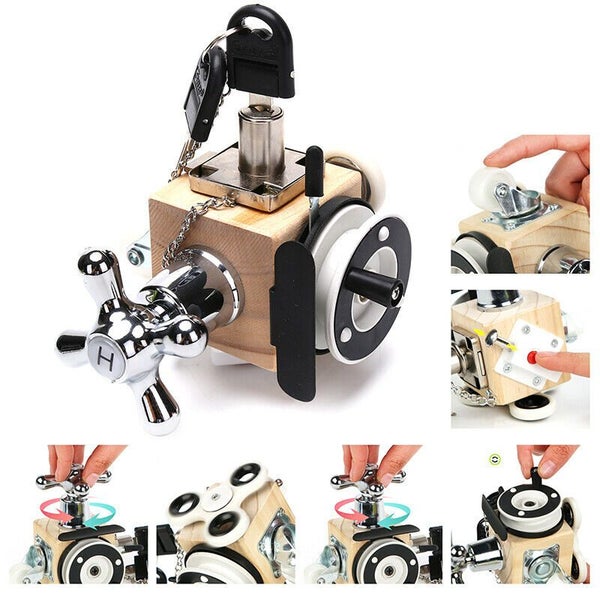 Busy Cube Montessori Toy Educational Wooden Activity Cube Style FISHING VERSION Carousel 1