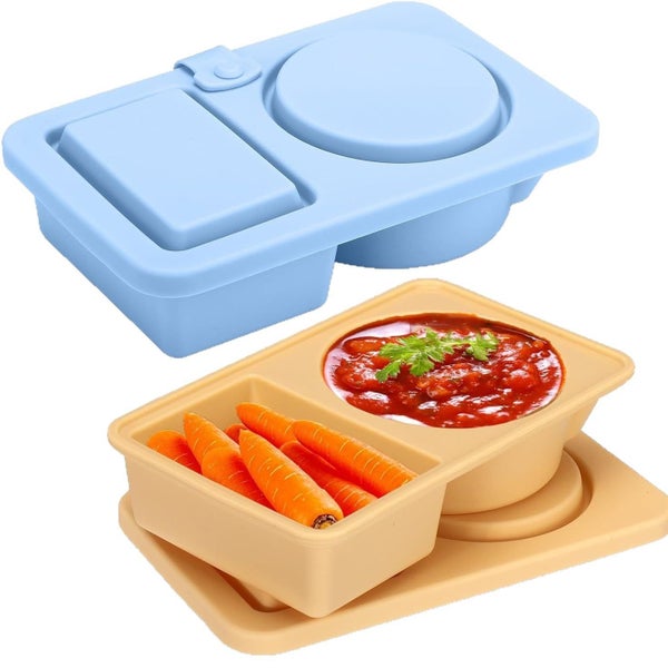 2 Silicone Double Compartment Seasoning Sauce Snack Boxes Lunch Boxes Carousel 1