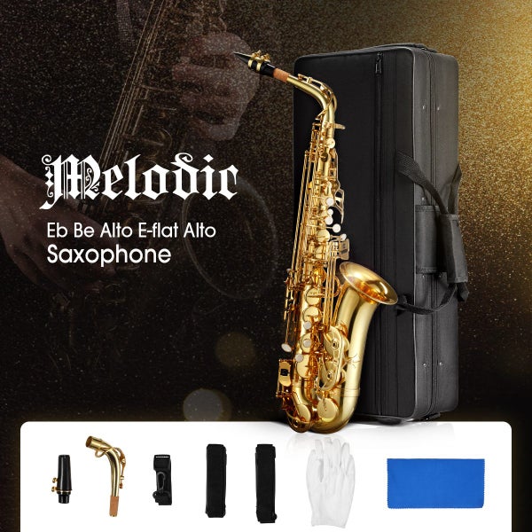 Melodic Saxophone Sax Eb Be Alto E Flat Brass w/ Mouthpiece for Student Beginner Carousel 1