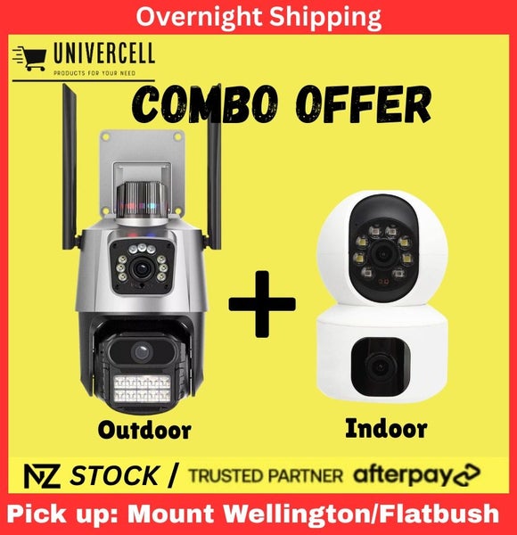 Combo Offer 4K Wifi Wireless Dual Lens Outdoor Camera & Dual Lens Indoor Camera Carousel 1