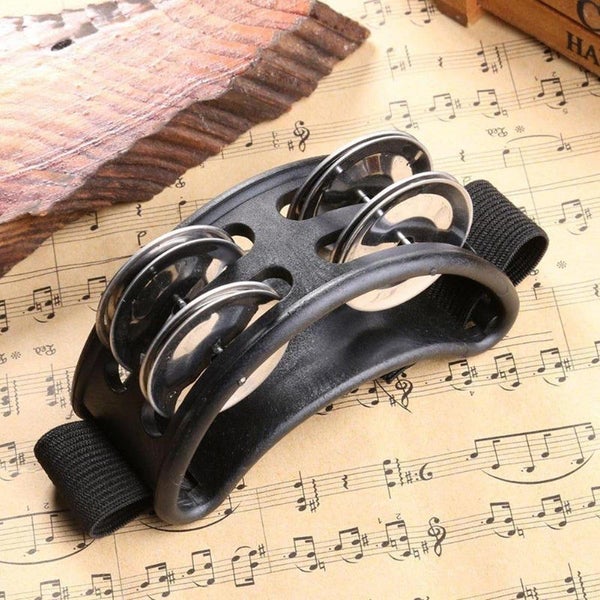 Black Half Moon Shape Foot Tambourine Metal Jingle Bell Percussion Musical Inst Carousel 2