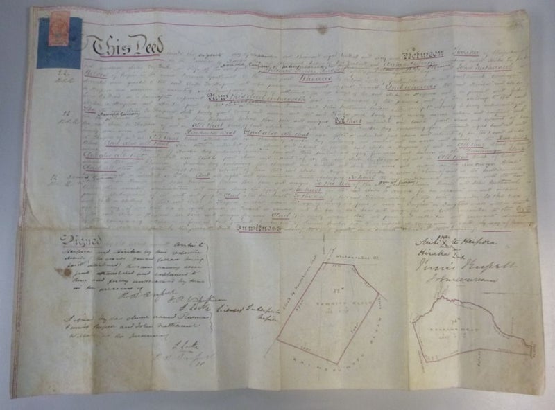 NEW ZEALAND 1869 HISTORICAL LAND SALE DEED HAWKES BAY AREA Carousel 1