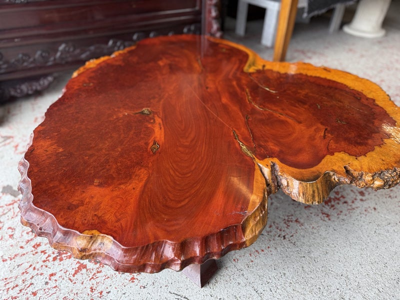 A Vintage Japanese Solid Slab of Burr Timber Coffee Table Carousel 1