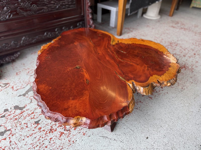 A Vintage Japanese Solid Slab of Burr Timber Coffee Table Carousel 1