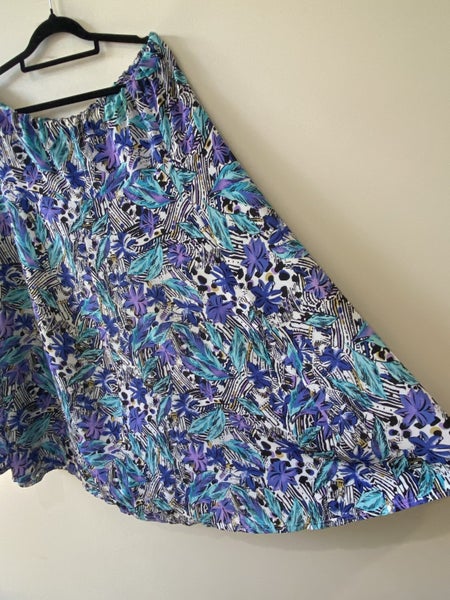 Vintage Skirt Size 16 – Bold Floral Abstract Print, Stretch Waist, Retro Look64401097782657112