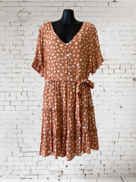 Whistle Spot Print Dress – Size 14, Tiered Ruffle Hem, Viscose64454735241475110