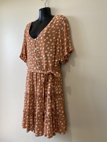 Whistle Spot Print Dress – Size 14, Tiered Ruffle Hem, Viscose64454735241475112