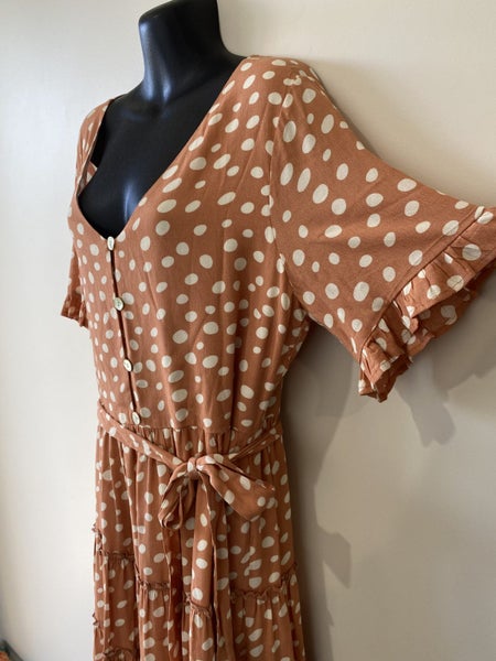 Whistle Spot Print Dress – Size 14, Tiered Ruffle Hem, Viscose64454735241475113