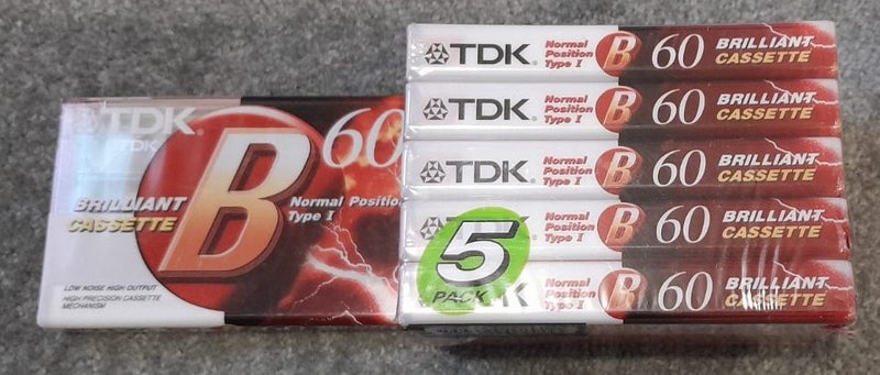 6 x TDK B-60 min Blank Audio Cassette Tapes (new/sealed) Carousel 1