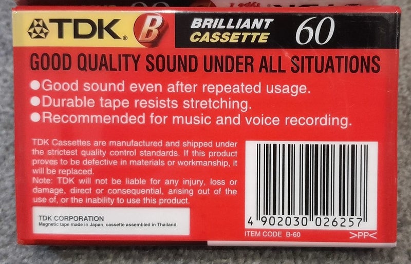 6 x TDK B-60 min Blank Audio Cassette Tapes (new/sealed) Carousel 5