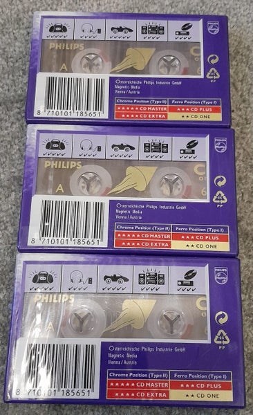 3 x Philips "CD One" 60 minute Blank Audio Cassette Tapes (sealed) Carousel 2