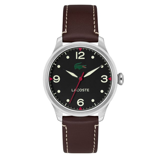 Lacoste Brown Leather Black Dial Men's Watch - 2011398 Carousel 1