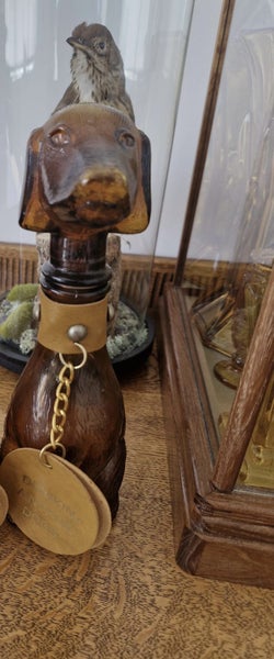 VINTAGE EMPOLI AMBER GLASS DOG DECANTER WITH COLLAR AND TAGS #2 Carousel 1