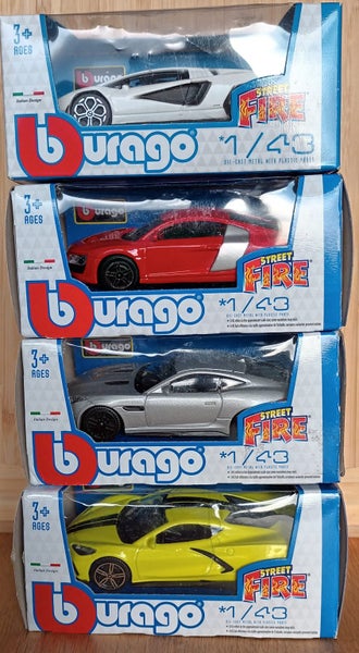 AUDI R8, LAMBORGHINI, JAGUAR F-TYPE, CHEVROLET CORVETTE, 4 MODELS BOXED, 1:43 Carousel 1