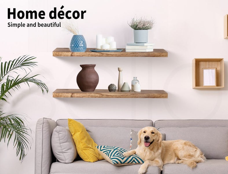 Levede 2Pcs Floating Shelves Wall Mounted Storage Wood Display Shelf 61cm Carousel 2