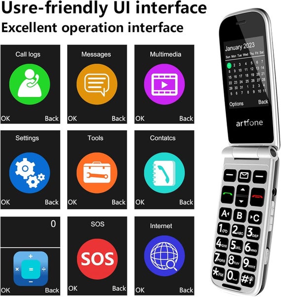 Unlocked Elderly Mobile Phone for Seniors, SOS Button, Big Button63624236519553111