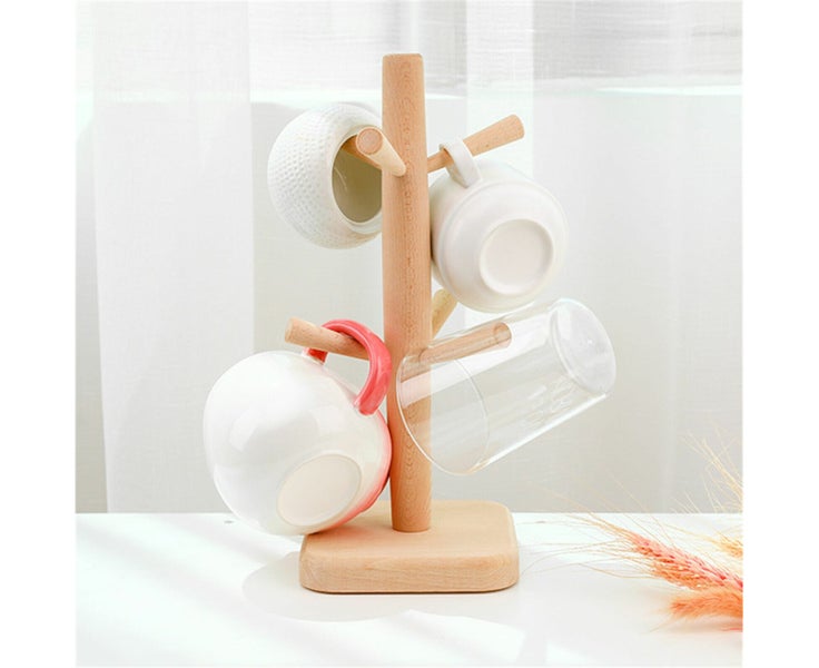 Tree Rack Wooden Mug Stand Coffee Tea Cup Holder Storage Rack Hanger HomeKitc Carousel 6