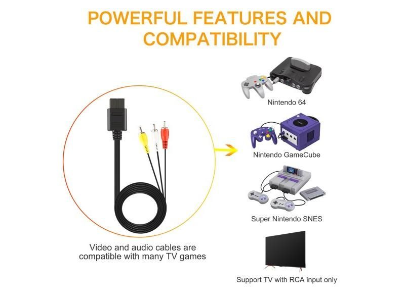 6Ft AV Composite Video Cable Cord Compatible With Nintendo