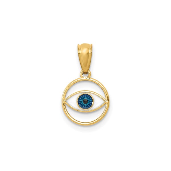 14k Yellow Gold Blue Enamel Eye Pendant, 16mm Carousel 1