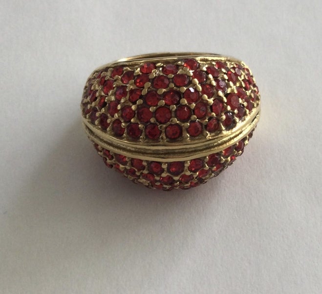 Gold plated dome ring with red crystals Carousel 2