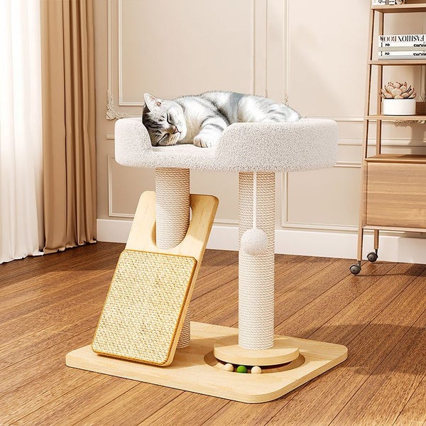 Multi-Functional Cat Tree with Reversible Bed Scratching Post and Play Track Carousel 1
