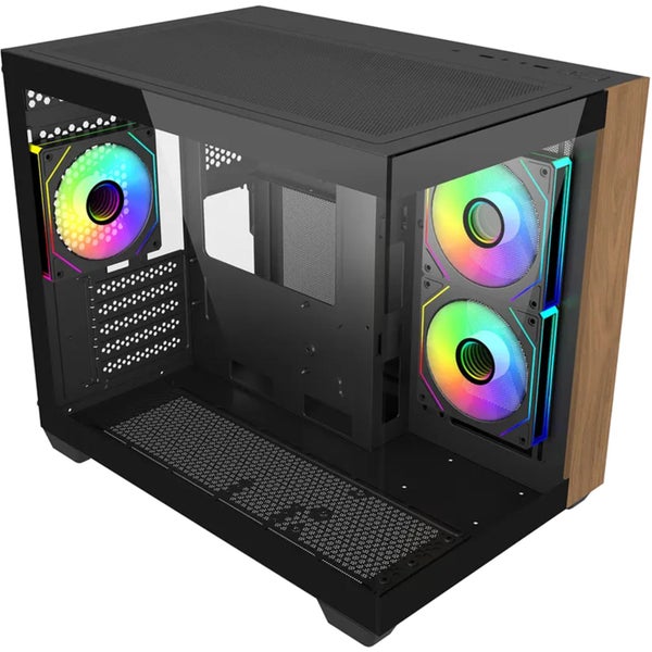 Cooler Master Elite 481 Tempered Glass mATX Tower Gaming Case - Wood Black 3x Carousel 3