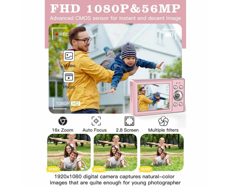 Upgrade Digital Camera,56MP FHD 1080P Camera with 16x Zoom Anti Shake,Kid Cam Carousel 2