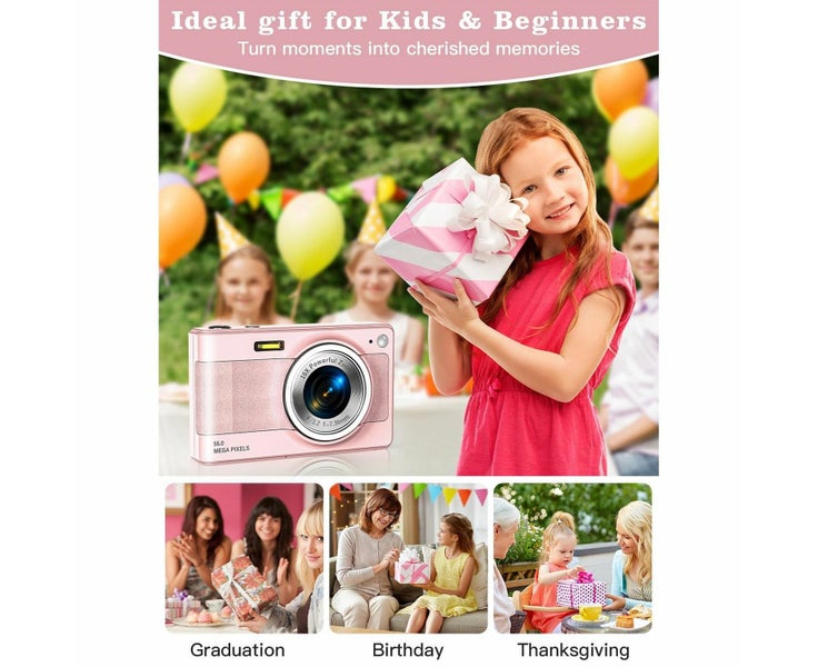 Upgrade Digital Camera,56MP FHD 1080P Camera with 16x Zoom Anti Shake,Kid Cam Carousel 7
