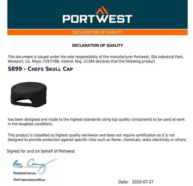 Portwest 7 Pack S899 Chefs Skull Cap Adjustable Water Resistant Hat Bulk Blac... Carousel 7