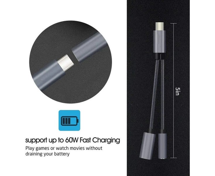 USB Type C to 3.5mm Headphone and Charger Adapter, 2 in 1 USB C to Auxiliary Carousel 1