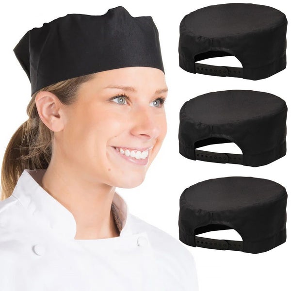 Portwest 3 Pack S899 Chefs Skull Cap Adjustable Water Resistant Hat Bulk Blac... Carousel 1