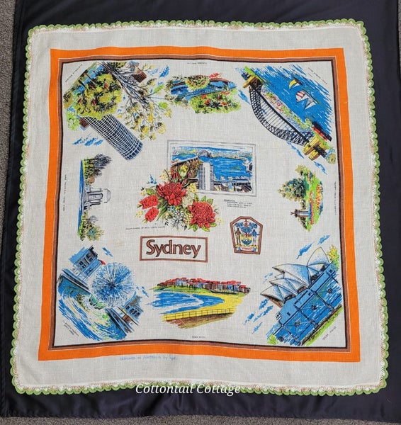 Vintage Linen Souvenir Tablecloth Sydney Australia 87cm x 92cm Carousel 2