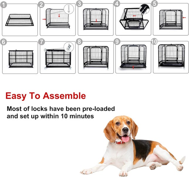 78CM Metal Pet Cage 2 Doors with Wheels, Black63674212448899111