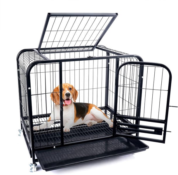 78CM Metal Pet Cage 2 Doors with Wheels, Black63674212448899112