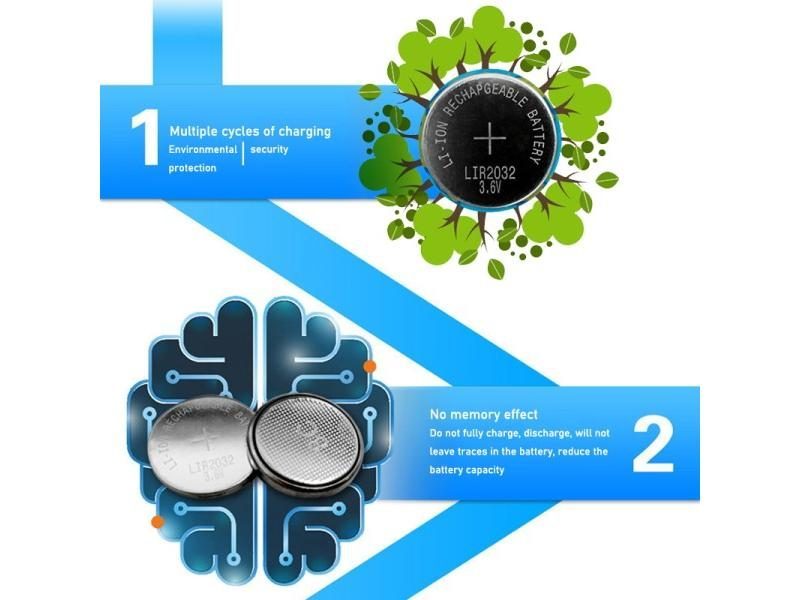 New! 10pcs/lot LIR2032 3.6V Li-on Rechargeable Button Coin Cell Battery Can Carousel 1